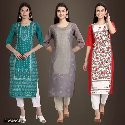 Stylish Multicoloured Crepe Printed Kurta For Women Pack Of 3