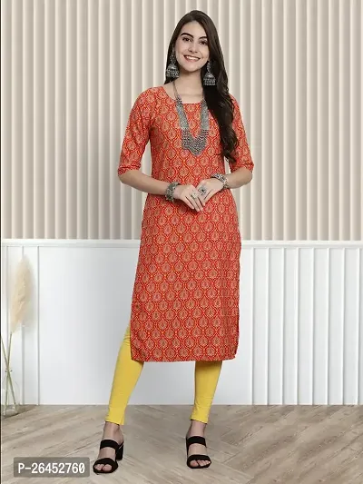 Stylish A-Line Orange Printed Crepe Kurta For Women-thumb0