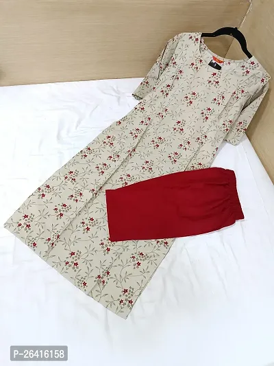 Stylish Crepe Beige Printed A-Line Kurta Bottom Set For Women