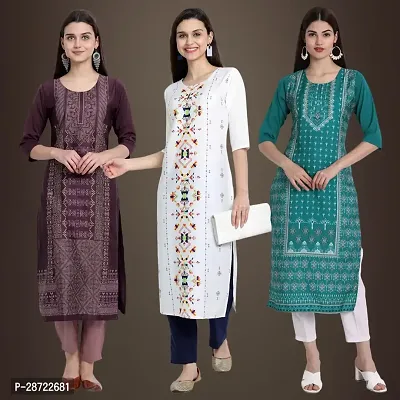 Stylish Multicoloured Crepe Printed Kurta For Women Pack Of 3-thumb0