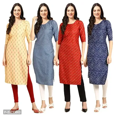 Stylish Multicoloured Crepe Printed Kurta For Women Combo Pack Of 4