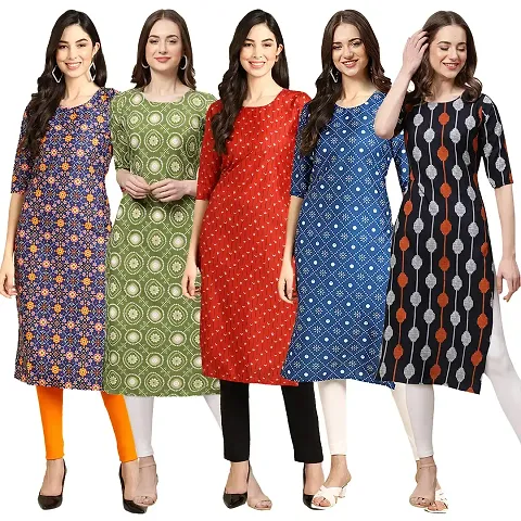 Stylish Crepe Printed Kurti - Pack of 5