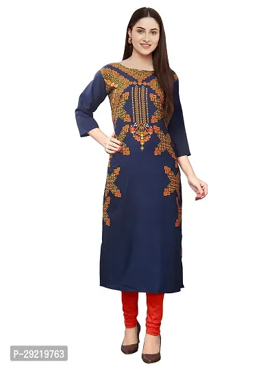 Stylish Navy Blue Crepe Printed Kurta For Women