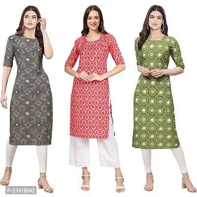 Beautiful Printed Crepe Straight Kurta For Women Pack Of 3-thumb0