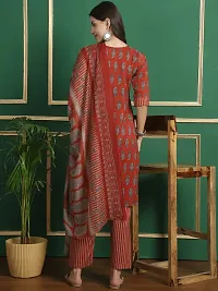 Stylish Red Cotton Printed Kurta Bottom and Dupatta Set For Women-thumb2