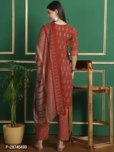 Stylish Red Cotton Printed Kurta Bottom and Dupatta Set For Women-thumb3