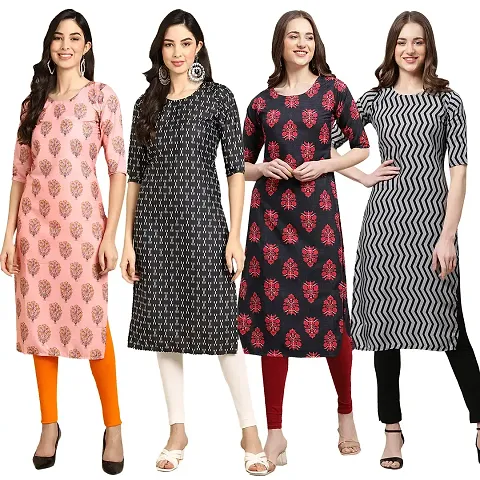 Stylish Crepe Stitched Kurta For Women Pack of 4