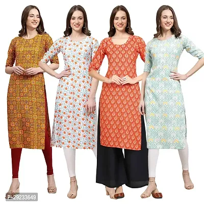 Stylish Multicoloured Crepe Printed Kurta For Women Combo Pack Of 4-thumb0