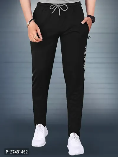 Elegant Black Cotton Regular Track Pants For Men