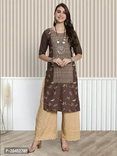 Stylish A-Line Brown Printed Crepe Kurta For Women