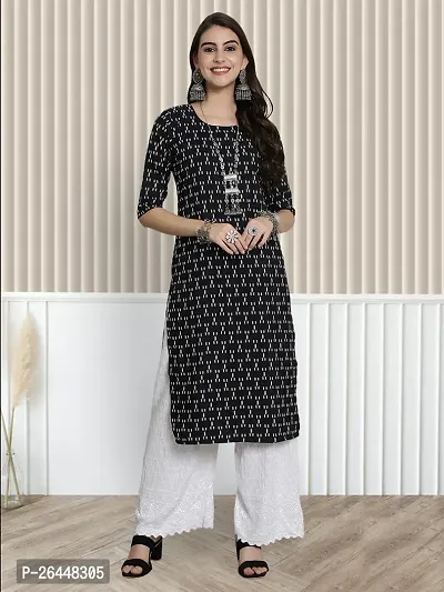 Trendy Black Printed Crepe Straight Kurta For Women-thumb2