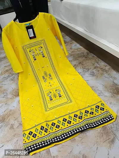 Trendy Yellow Printed Crepe Straight Kurta For Women