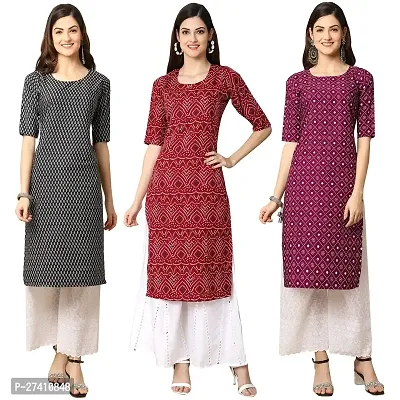 Beautiful Printed Crepe Straight Kurta For Women Pack Of 3