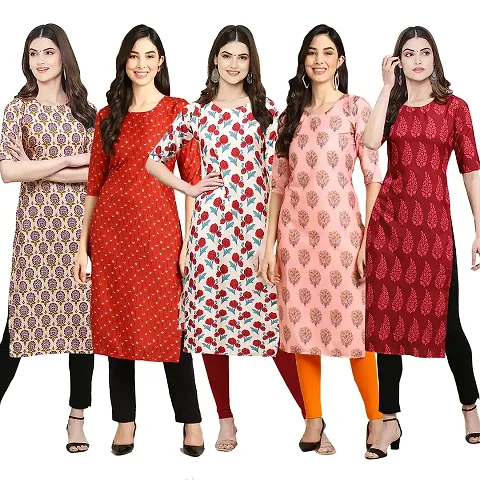 Trendy Crepe Digital Straight Kurta For Women (Pack of 5)