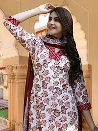 Stylish Red Cotton Blend Printed Kurta, Bottom and Dupatta Set For Women-thumb3