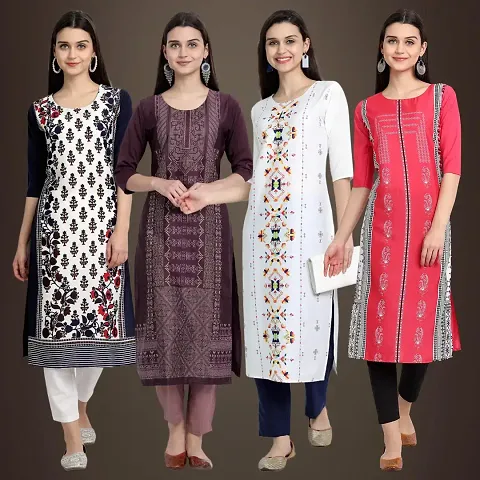 Elegant American Crepe Printed Straight 3/4 Sleeves Kurta - Pack Of 5