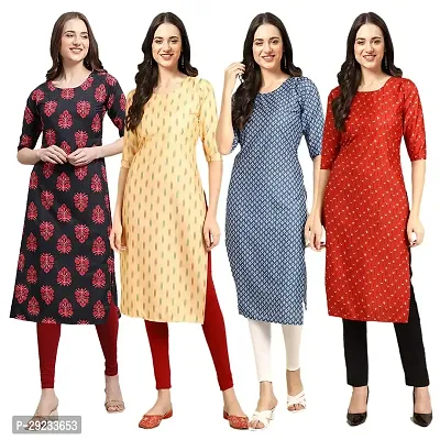 Stylish Multicoloured Crepe Printed Kurta For Women Combo Pack Of 4