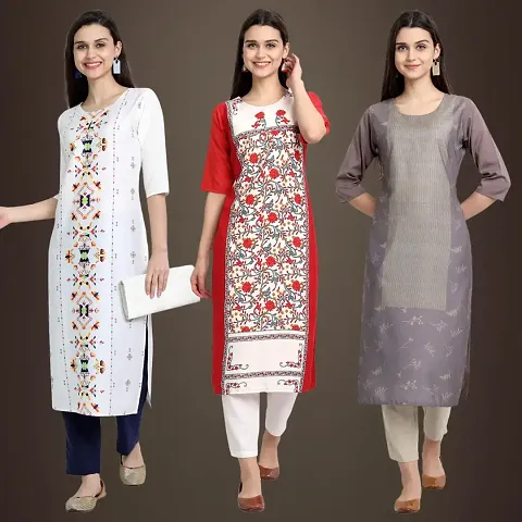 Stylish Crepe Printed Kurti - Pack of 3