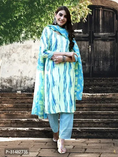 Stylish Yellow Cotton Blend Printed Kurta Bottom and Dupatta Set For Women