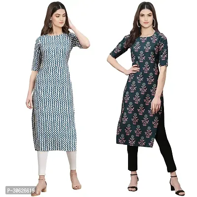 Elegant Multicoloured Crepe Printed Straight Kurta For Women-Pack Of 2-thumb0