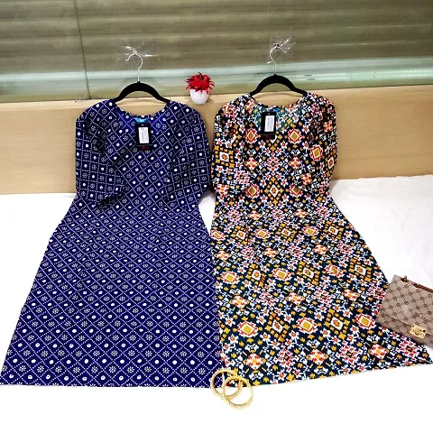 Stylish Crepe Printed Straight Kurtis - Pack Of 2