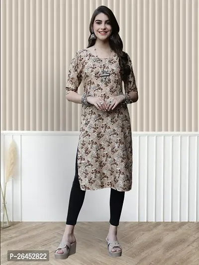 Stylish A-Line Beige Printed Crepe Kurta For Women-thumb0