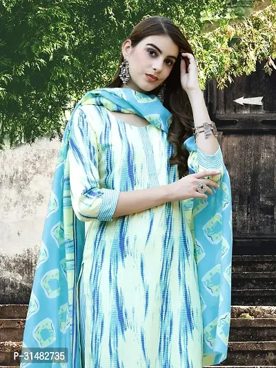 Stylish Yellow Cotton Blend Printed Kurta Bottom and Dupatta Set For Women-thumb4