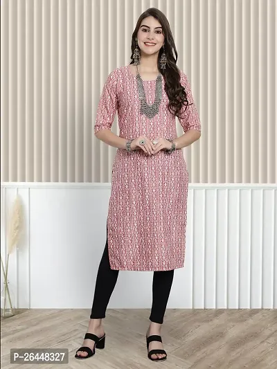 Trendy Pink Printed Crepe Straight Kurta For Women-thumb2