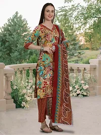 Stylish Multicoloured Cotton Blend Printed Kurta, Bottom and Dupatta Set For Women-thumb4