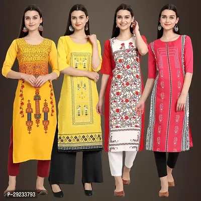 Stylish Multicoloured Crepe Printed Kurta For Women Combo Pack Of 4