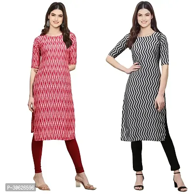 Elegant Multicoloured Crepe Printed Straight Kurta For Women-Pack Of 2