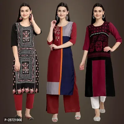 Stylish Multicoloured Crepe Printed Kurta For Women Pack Of 3