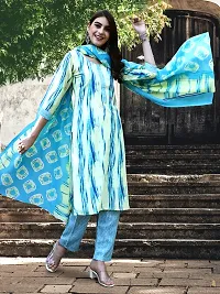 Stylish Turquoise Cotton Blend Printed Kurta Bottom and Dupatta Set For Women-thumb2