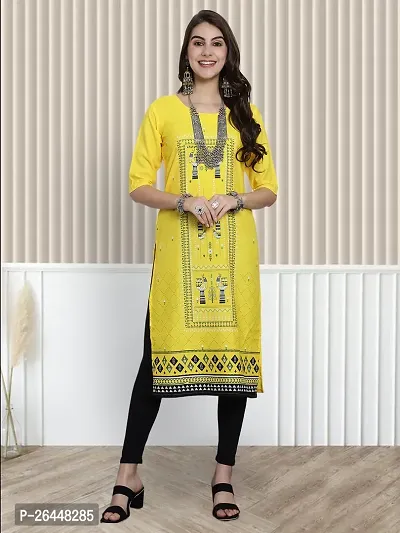 Trendy Yellow Printed Crepe Straight Kurta For Women-thumb2