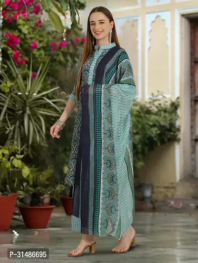 Stylish Teal Cotton Blend Printed Kurta Bottom and Dupatta Set For Women-thumb4