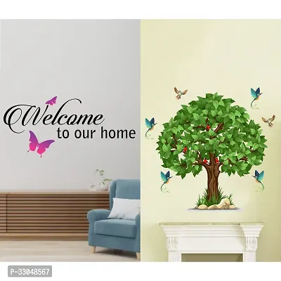 Combo Set of 2 Green Tree | Welcome Home ButterflyWall Decals for Hall, bedroom  kitchen-thumb0