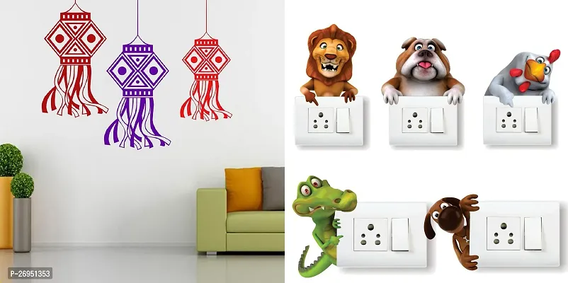 Designer Multicoloured Vinyl Wall Stickers Pack Of 2