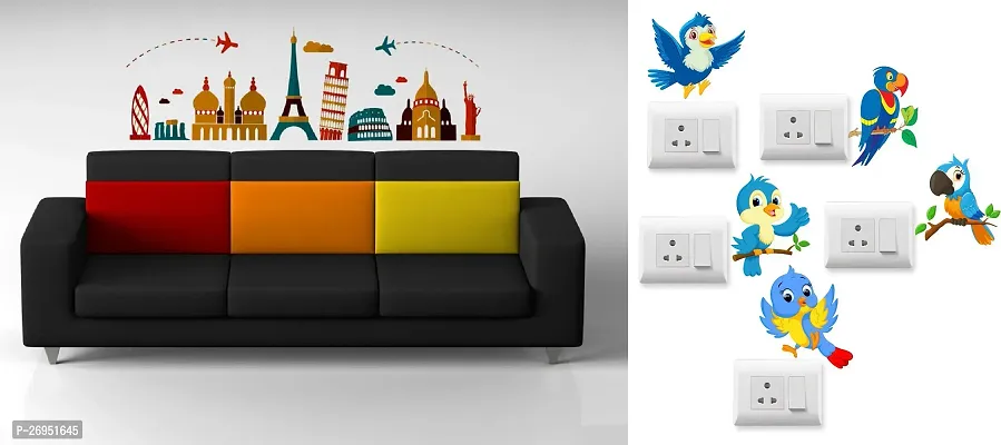 Designer Multicoloured Vinyl Wall Stickers Pack Of 6-thumb0