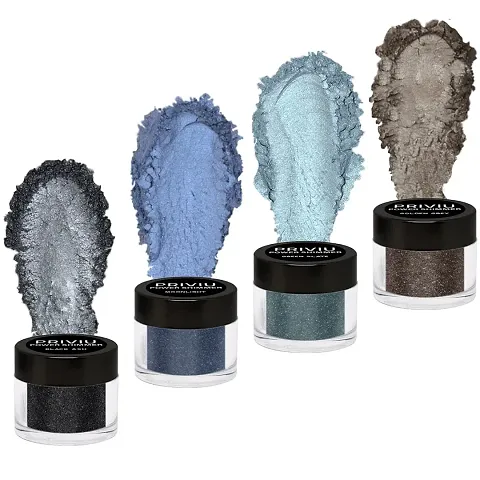 PRIVIU Power Shimmer Metallic Eye Makeup Loose Glitter Eyeshadow Powder (Talc Free), Pack of 4 Colors