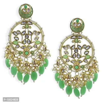 PRIVIU Traditional Handcrafted Green/Mint colour Kundan Studded Ethnic Earrings for Women  Girls-thumb0