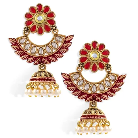 PRIVIU Meenakari Chandbali, Pearl Jhumka, Floral Stylish Jhumka Earrings for Women Girls