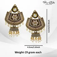 PRIVIU Grey Meenakari  Pearls Drop Floral Large Ethnic Jhumka Earring For Women-thumb2