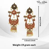 PRIVIU Traditional Red and Gold Bridal Wear Pearl Hangings Meenakari Jhumki Earrings-thumb2