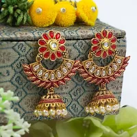 PRIVIU Red Meenakari Chandbali, Pearl Jhumka, Floral  Stylish Jhumka Earrings for Women  Girls-thumb3