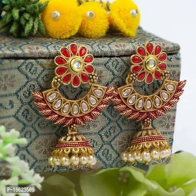 PRIVIU Red Meenakari Chandbali, Pearl Jhumka, Floral  Stylish Jhumka Earrings for Women  Girls-thumb4