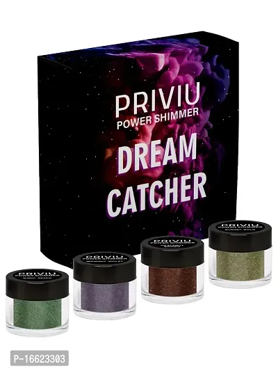 PRIVIU Power Shimmer Metallic Eye Makeup Loose Glitter Eyeshadow Powder (Talc Free), Pack of 4 Colors, Dream Catcher-thumb2