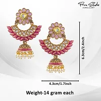 PRIVIU Pink Meenakari Chandbali, Pearl Jhumka, Floral  Stylish Jhumka Earrings for Women  Girls-thumb2