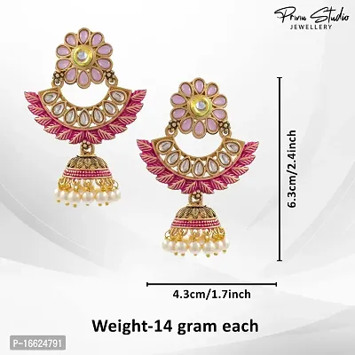 PRIVIU Pink Meenakari Chandbali, Pearl Jhumka, Floral  Stylish Jhumka Earrings for Women  Girls-thumb3