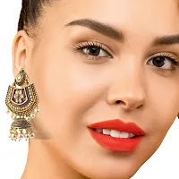 PRIVIU Grey Meenakari  Pearls Drop Floral Large Ethnic Jhumka Earring For Women-thumb3
