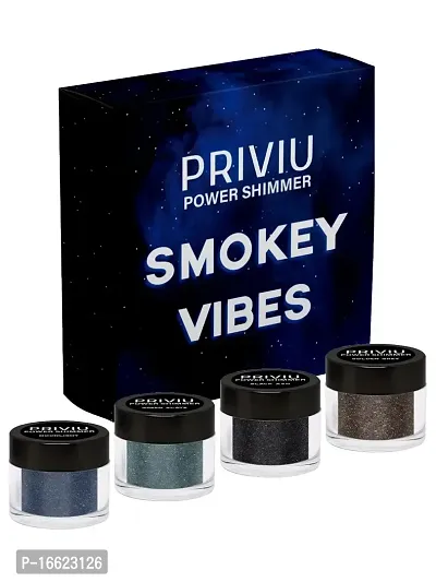 PRIVIU Power Shimmer Metallic Eye Makeup Loose Glitter Eyeshadow Powder (Talc Free), Pack of 4 Colors, Smokey Vibes-thumb2